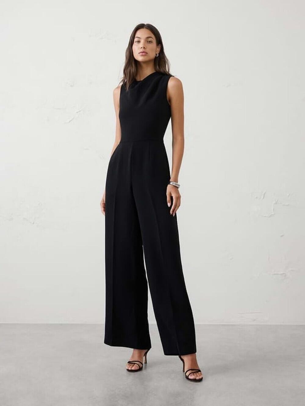 Lauren Ralph Lauren Black Wide Leg Jumpsuit Size 12 High Neck Sleeveless